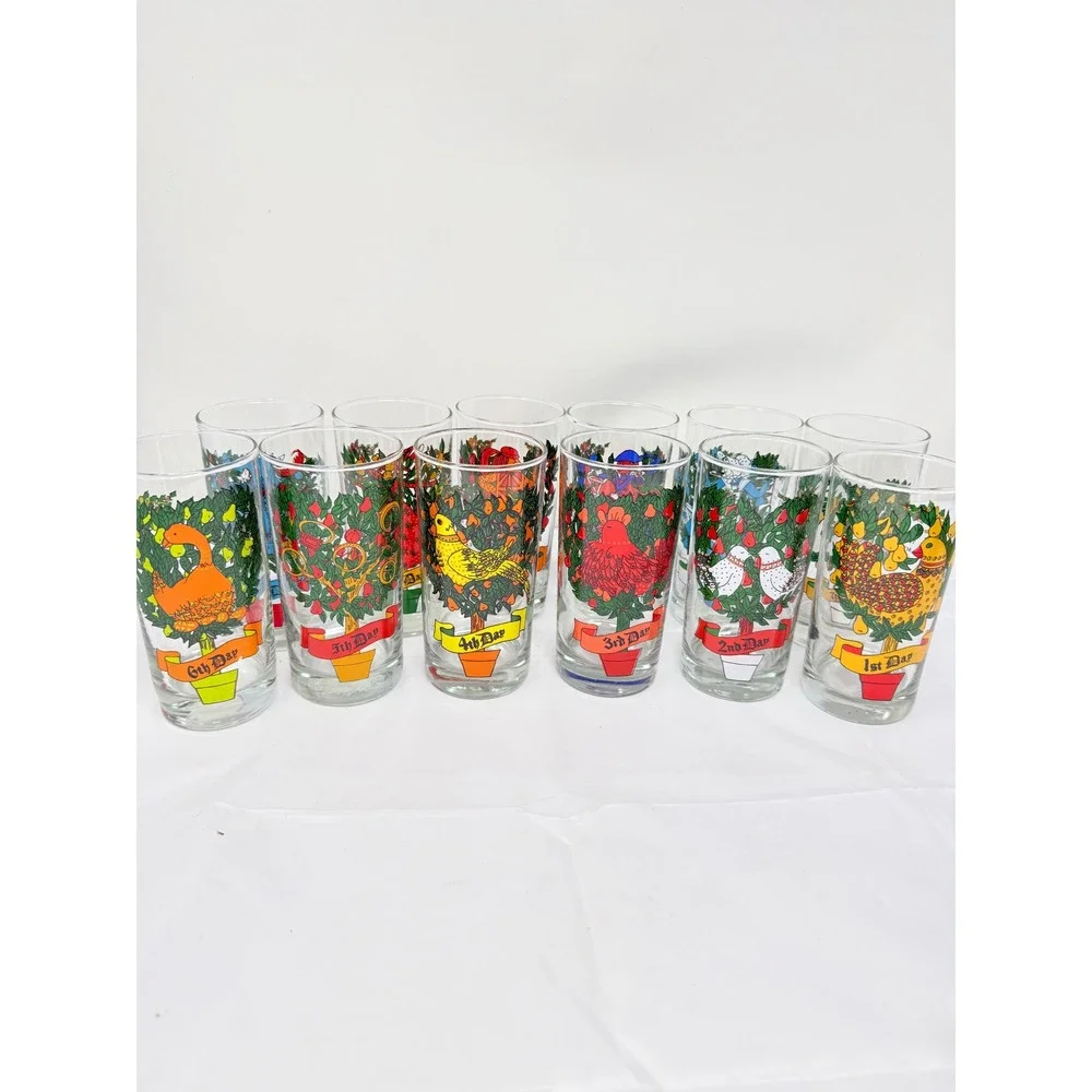 Vintage 12 Days of Christmas Indiana Glass USA Water Tumbler 12oz Entire set